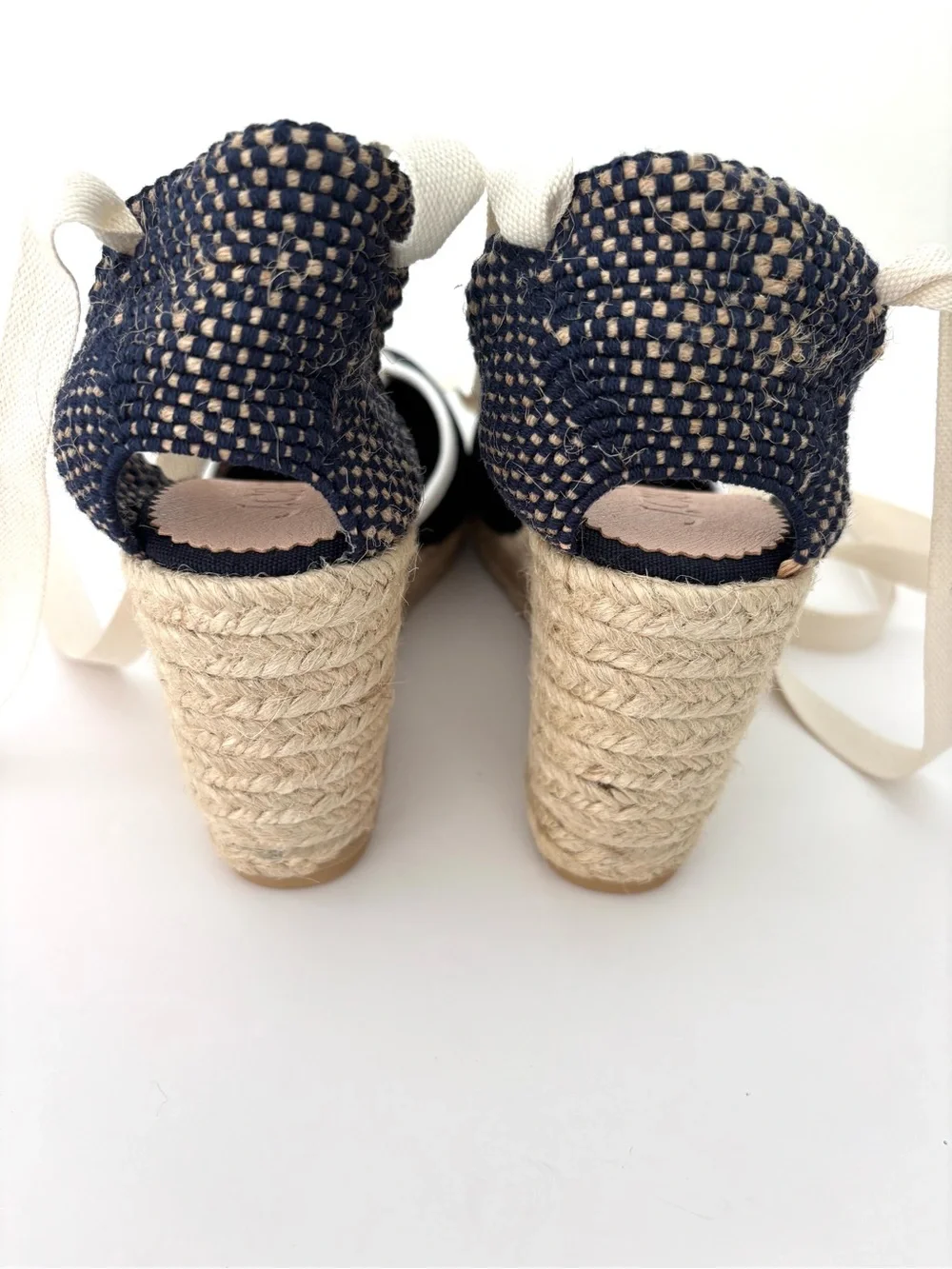 J.Crew Crochet Lace-Up Espadrille Wedges NWT Navy Cottagecore Size 8